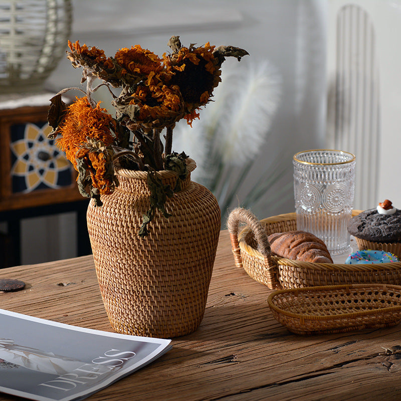 Rattan Woven Ornaments Floral Dry Vases