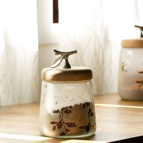 Twigy Frosted Glass Jar With Wooden Lid